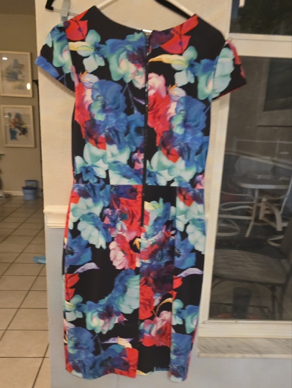 Betsey Johnson Black Floral Midi Dress with Vibrant Multicolor Blooms - Picture 4 of 6